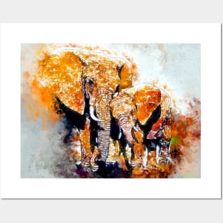 Watercolor Elephant Family Posters and Art